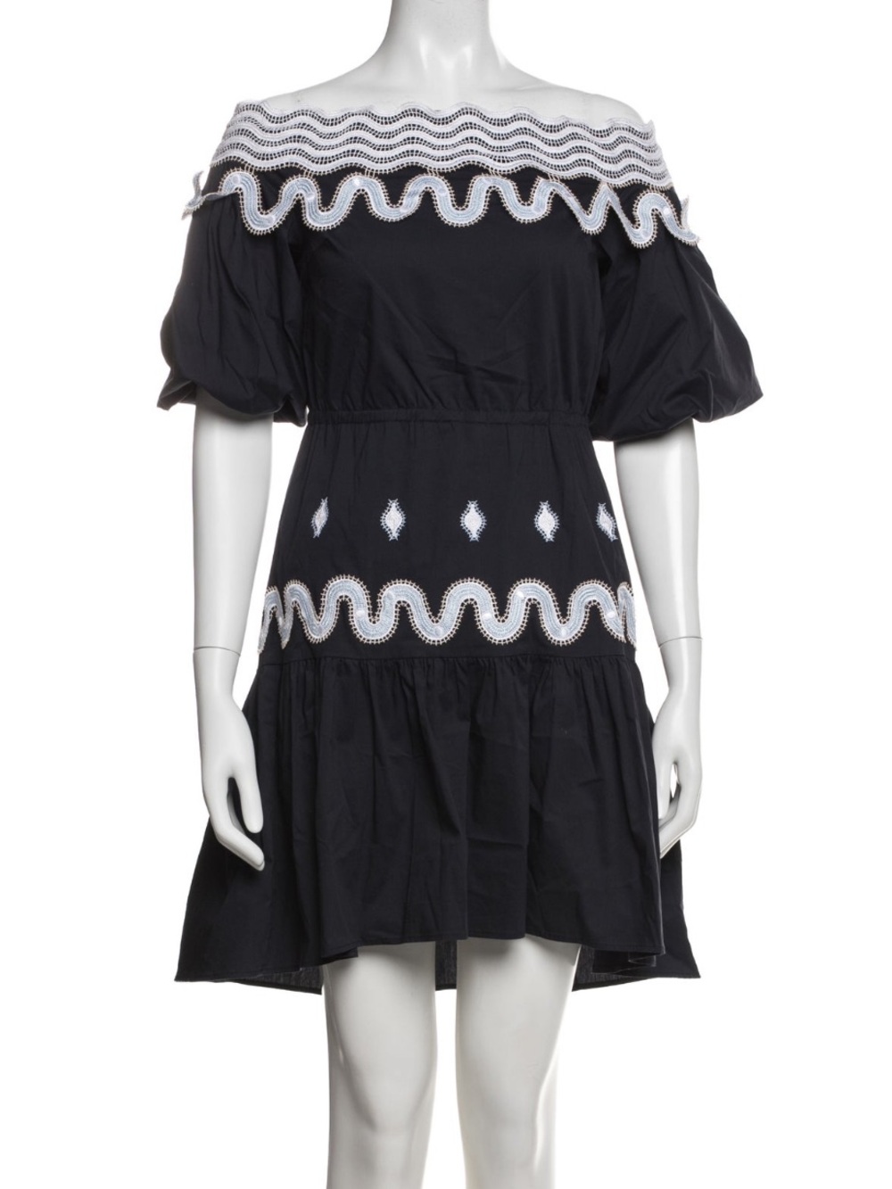 Peter Pilotto navy blue Off-Shoulder Embroidered Mini Dress xs